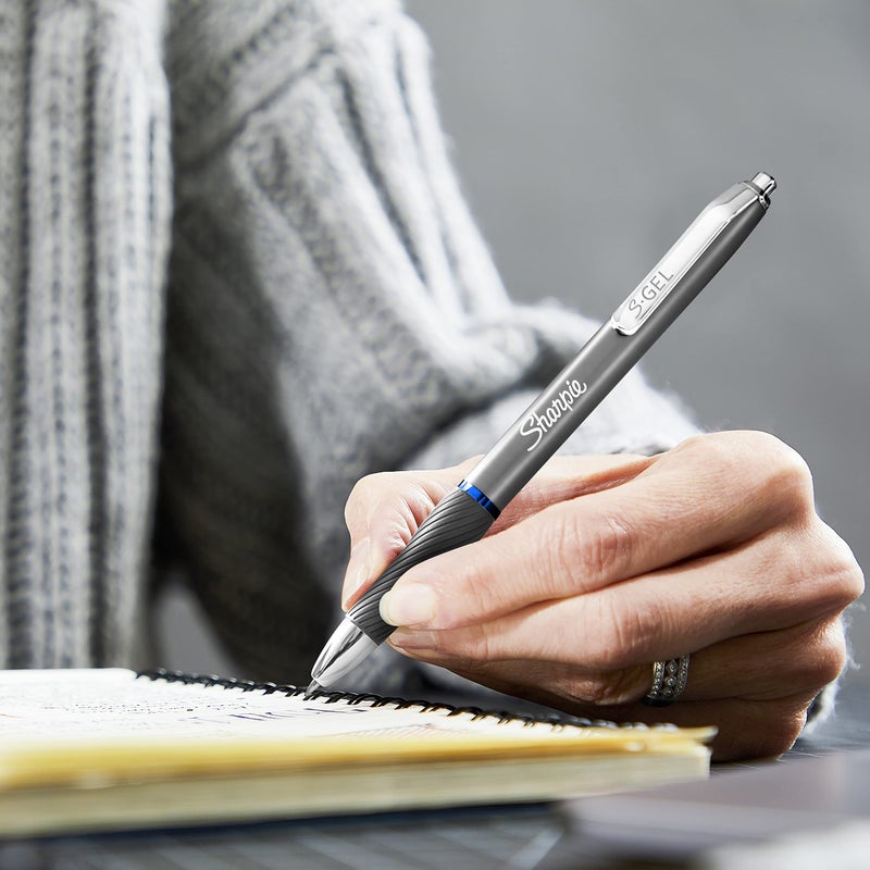 Sharpie S-Gel, Gel Pens, Sleek Metal Barrel, Gunmetal, Medium Point (0.7mm), Blue Ink, 12 Count - Image 5